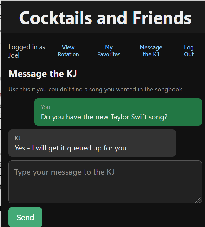 Singer's phone view of the same chat conversation with the KJ